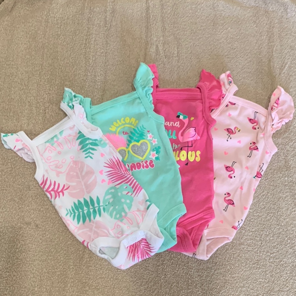 Set of 4 Tropical Baby Onesies